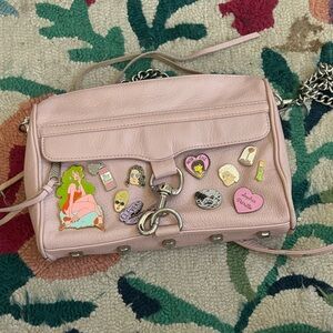 Rebecca Minkoff Light Pink Leather Crossbody with Enamel Pin Accents